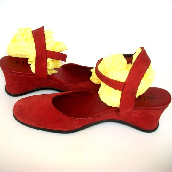 Share Arche France Eco-Friendly Red Nubuck Mary Jane Wedge Comfort Flats 40M 9M - Picture 1 of 8